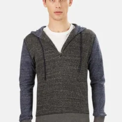 Blue&Cream1/4 Zip Hoodie - Grey