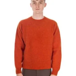 FOUR HORSEMEN91 Collection Costume Knit Shetland Wool Crew - Sunset Orange