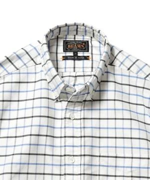 Beams PlusStretch Oxford Tattersall Button Down Shirt - Sax - Image 3