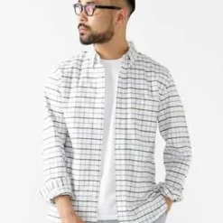 Beams PlusStretch Oxford Tattersall Button Down Shirt - Sax