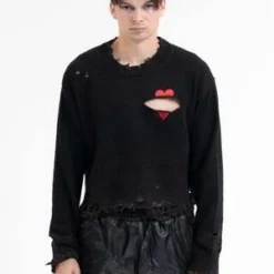 DoubletBROKEN HEART KNIT PULLOVER - BLACK