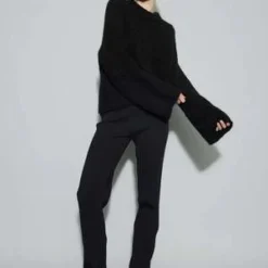 Oval SquareUnisex Oval Square CULT KNIT O NECK Sweater - Black