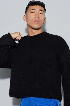 Oval SquareUnisex Oval Square CULT KNIT O NECK Sweater - Black - Image 4