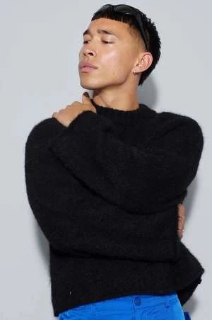 Oval SquareUnisex Oval Square CULT KNIT O NECK Sweater - Black - Image 5