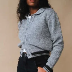 DunstOpen Collar Boucle Knit Cardigan - Melange Grey