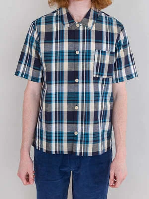 Folk ClothingSeoul Shirt - Yellow/Cyan Check - Image 5