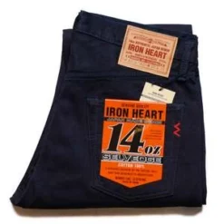Iron HeartSelvedge Denim Medium/High Rise Tapered Cut Jeans - Indigo/Black