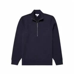 SunspelLoopback Half Zip Sweatshirt - Navy