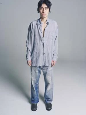 Our LegacyBurlington Seersucker Borrowed BD Shirt - Mid Blue - Image 2