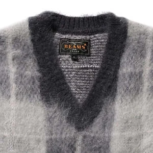 Beams PlusMohair Check Pullover Knit Vest - Grey - Image 3