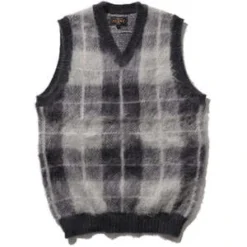 Beams PlusMohair Check Pullover Knit Vest - Grey