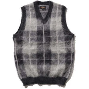 Beams PlusMohair Check Pullover Knit Vest - Grey