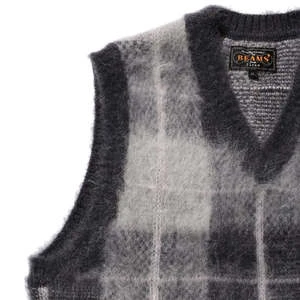 Beams PlusMohair Check Pullover Knit Vest - Grey - Image 4