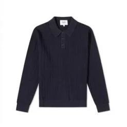 Wax LondonOban Vertical Knit L/S Polo - Navy