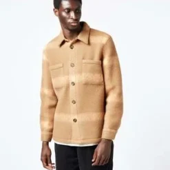 Portuguese FlannelPlaid Fleece Overshirt - Latte Brown