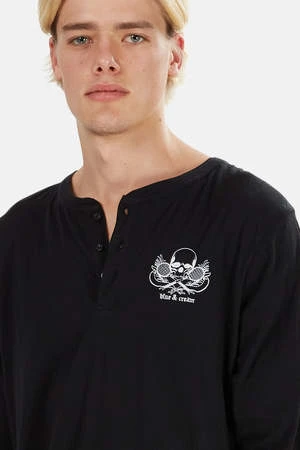 Blue&CreamSkull Henley - Black - Image 4