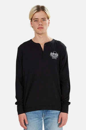 Blue&CreamSkull Henley - Black