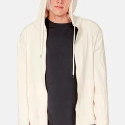 Blue&CreamWaffle Zip Hoodie - Cream